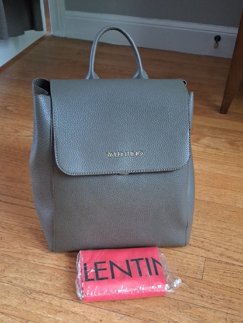 Valentino Taupe Pebbled Leather Backpack